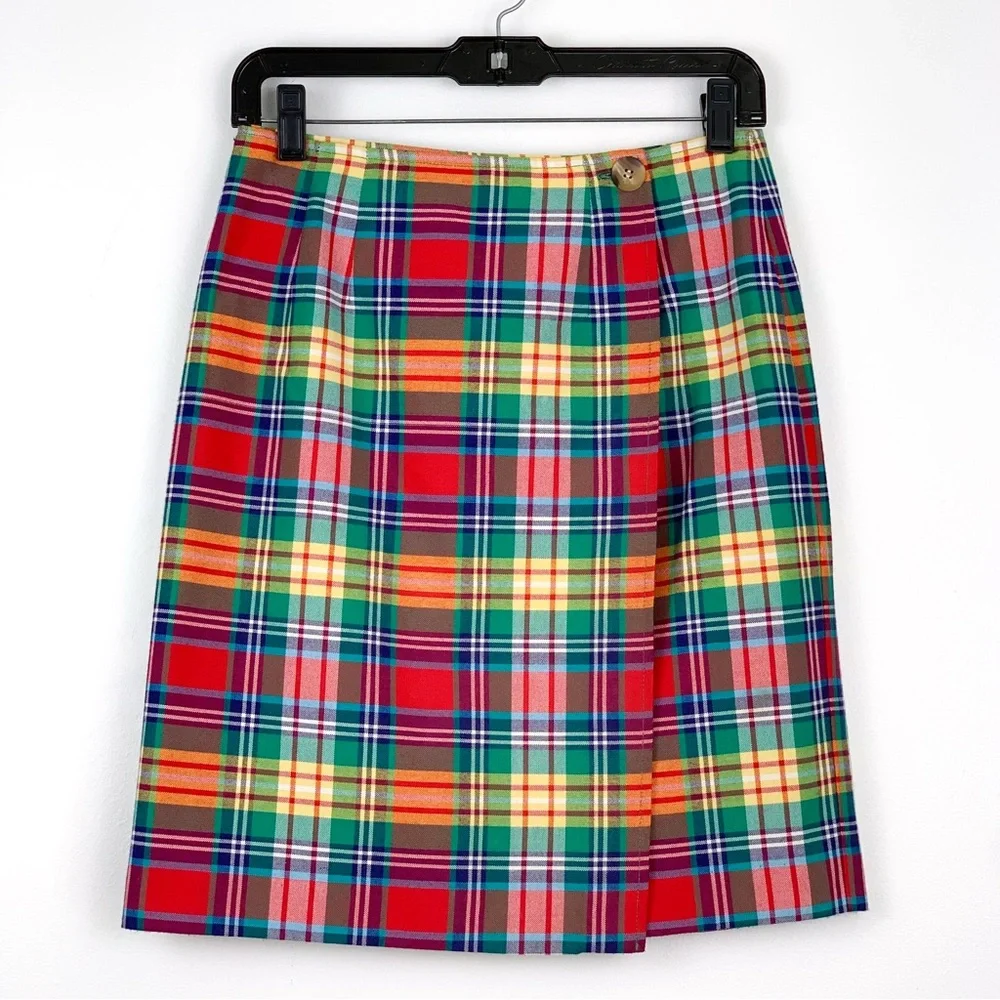 Vintage plaid wrap skirt by Ambitions multicolor rainbow plaid fits like size 4